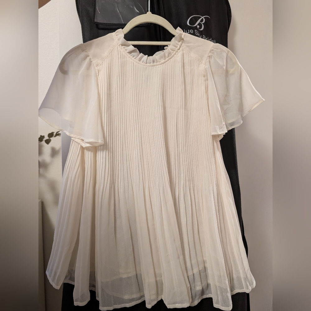 ViS Women's Stand Collar Chiffon Pleated Blouse Beige (one size)